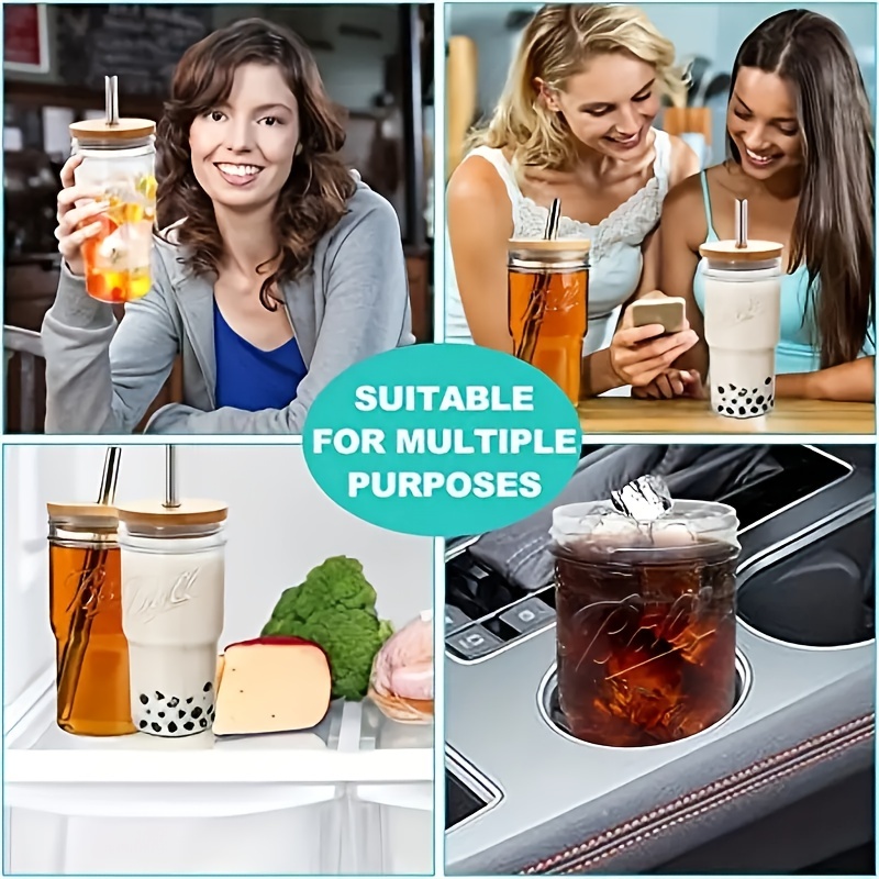 Iced Coffee Cups With Lids And Stainless Steel Straws,, Mason Jar Glass  Tumbler, Reusable Boba Cups, Iced Coffee Drinking Glasses For Bubble Tea,  Smoothies, Juice - Temu