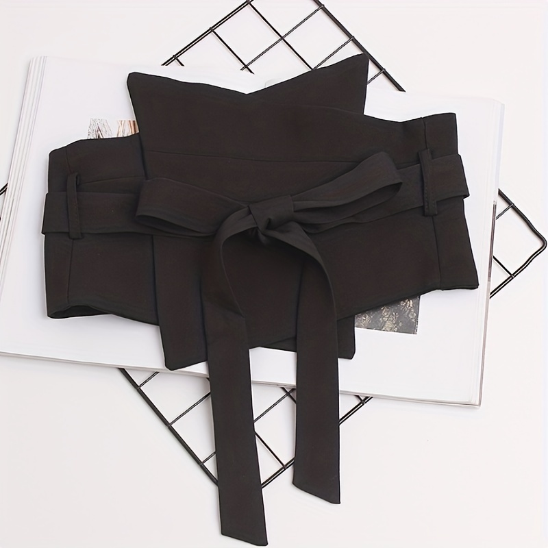 PU Bowknot Sash Belt Vintage Black Wide Waistband Women Trend Dress Girdle