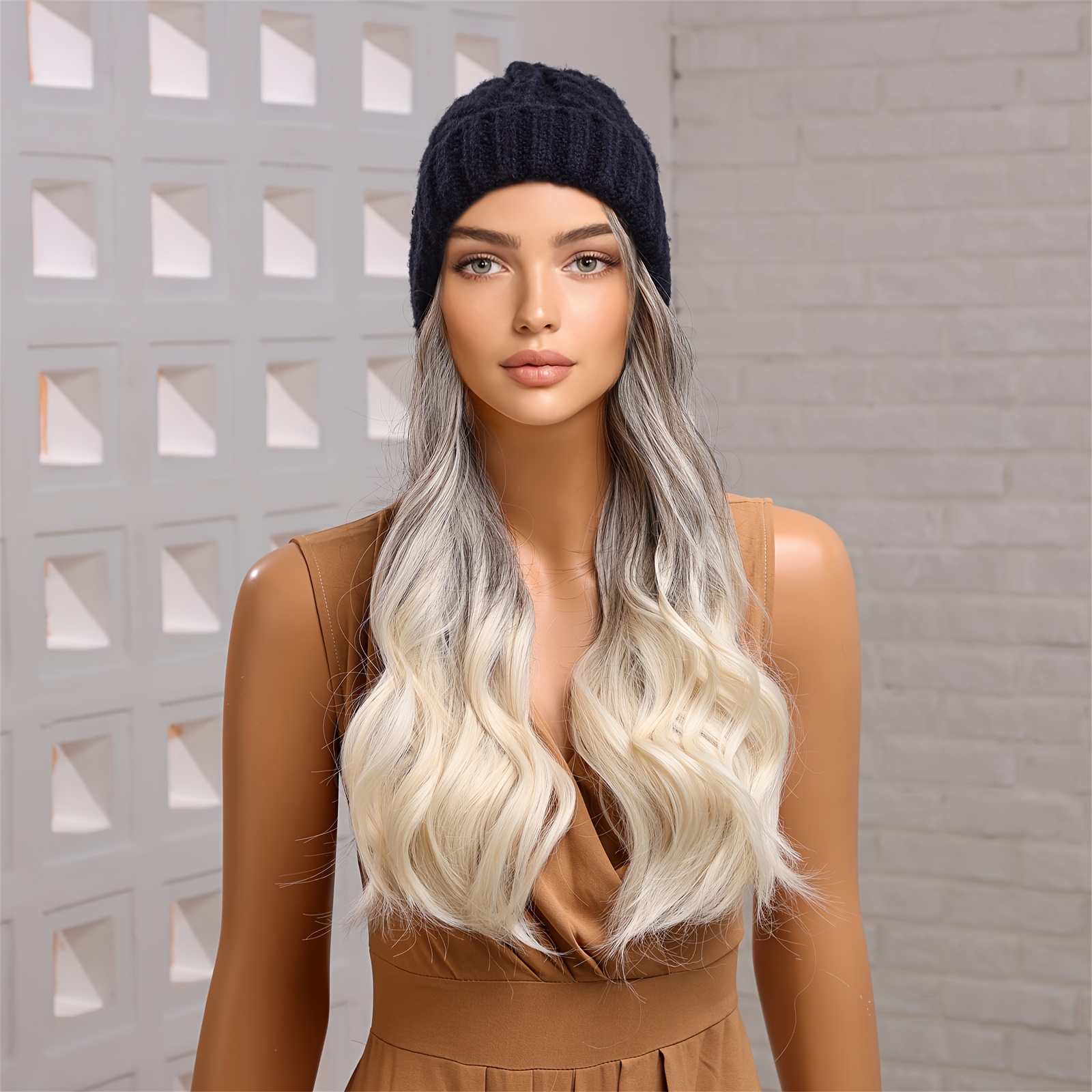 Tan Hat with 16 inch Blonde & Brown Hair Attached
