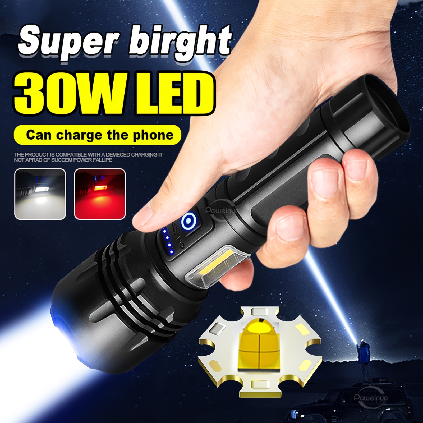 Super Powerful Flashlight Rechargeable Torch Light High - Temu