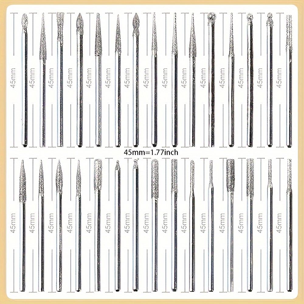30pcs Diamond Grinding Needle Point Engraving Carving Deburring Polishing