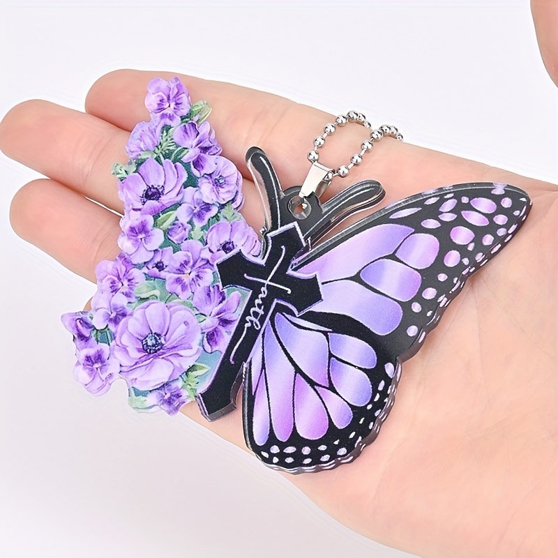 3 Stück/Set Blumen-Schmetterling- -Kreuz-Hängeornament,  2D-Auto-Rückspiegel-Hängezubehör, Schlüsselanhänger Und Taschenanhänger,  Weihnachtsgeschenk