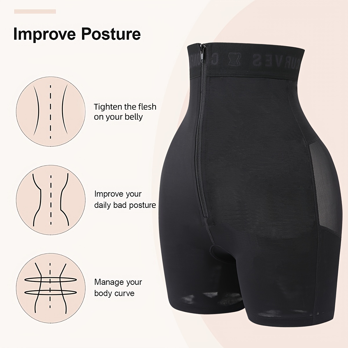 Breathable Zipper Butt Lifter Tummy Control Panties Waist - Temu