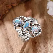 boho style ring silver plated paved a line of gemstone in egg shape symbol of beauty and elegance match daily outfits party accessory details 7