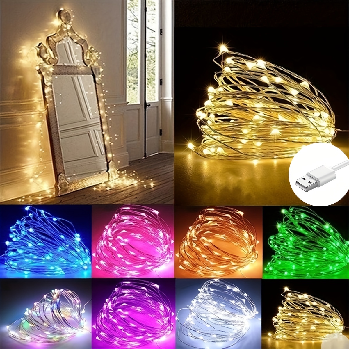 Guirlande lumineuse avec 50 clips pour photos - 100 LECLSTAR pour accrocher  des photos, alimentation USB - Décoration parfaite pour chambre et mariage