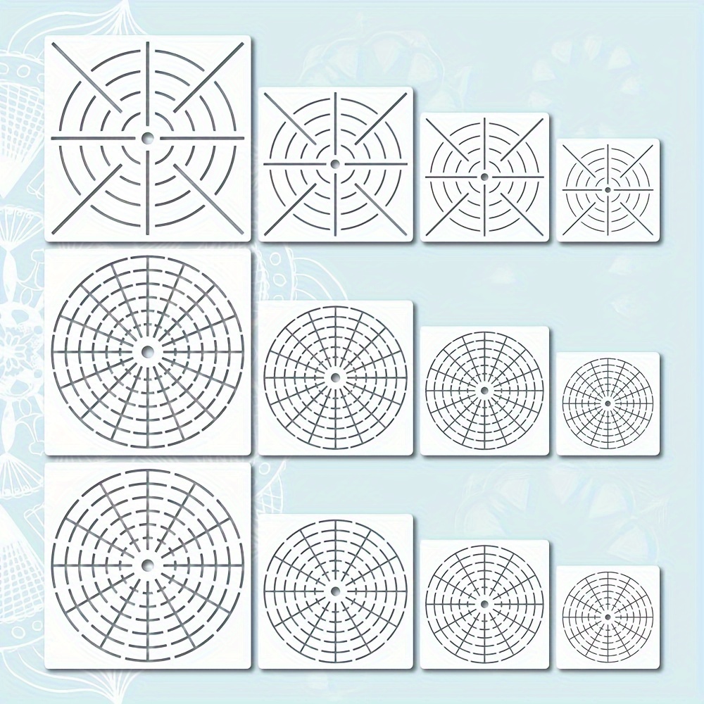 12pcs Mandala Dot Painting Tool Stencils Set, 8/12/16 Segment /4/5/6/8  Inches Reusable Mandala Stencil, Drawing Template For Rock Wood Canvas  Stone DI