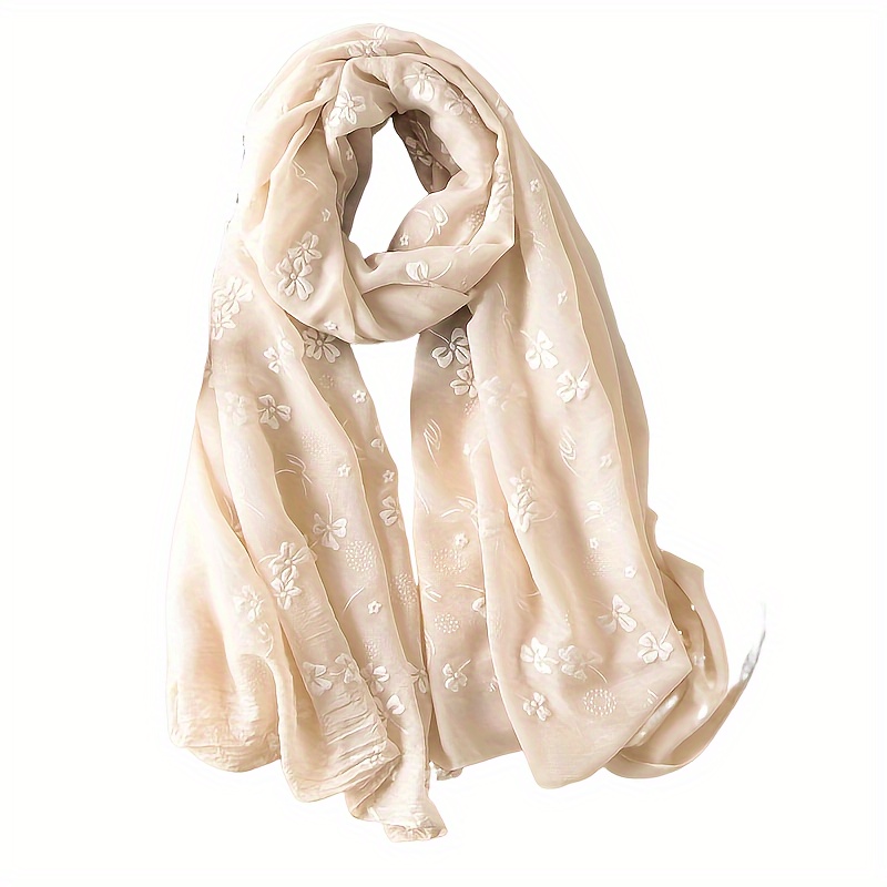 Image of Thin Printed Pastoral Scarf Embroider Fashion Long Scarf Casual Sunscreen Shawl Outdoor Travel Shawl For Autumn