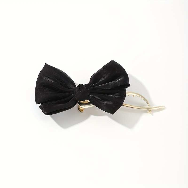 2PCS Silky Satin Hair Bows Hair Clip Black White Hair Ribbon