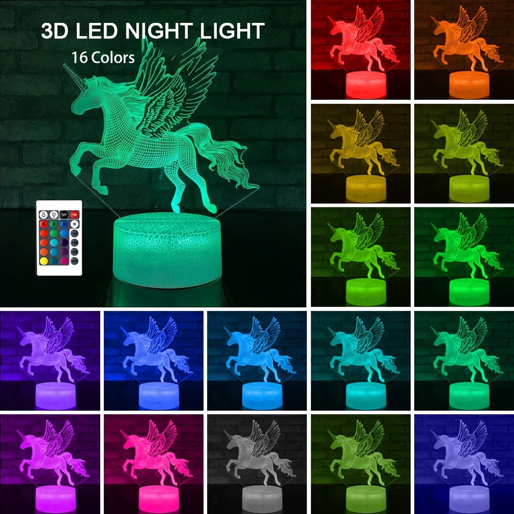 Unicorn 3d Night Light 3d Optical Illusion Lamp With Touch - Temu