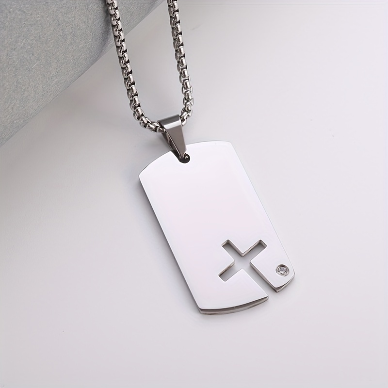 Men’s Stainless Steel Dog Tag Cross Necklace | Wilcox Jewelers