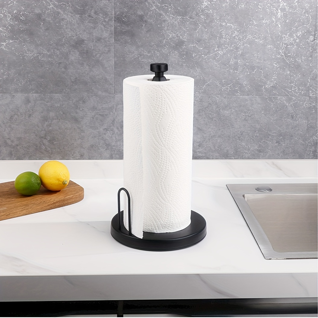1pc Countertop Paper Towel Stand For Kitchen/bathroom With Damping System,  Non-slip & Stainless Steel Paper Towel Holder With Suction Cup (black)