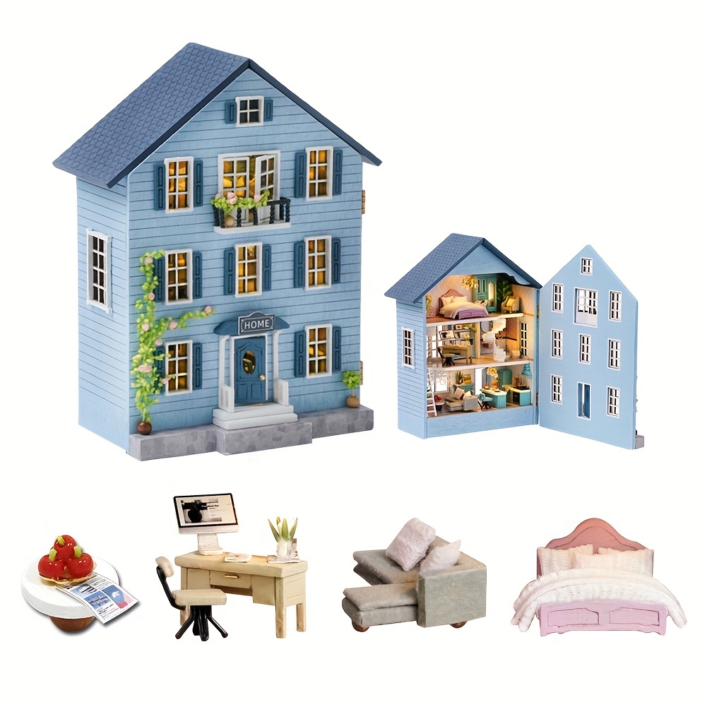 Diy Mini Doll Toy House Wooden Furniture Set 3d Construction - Temu