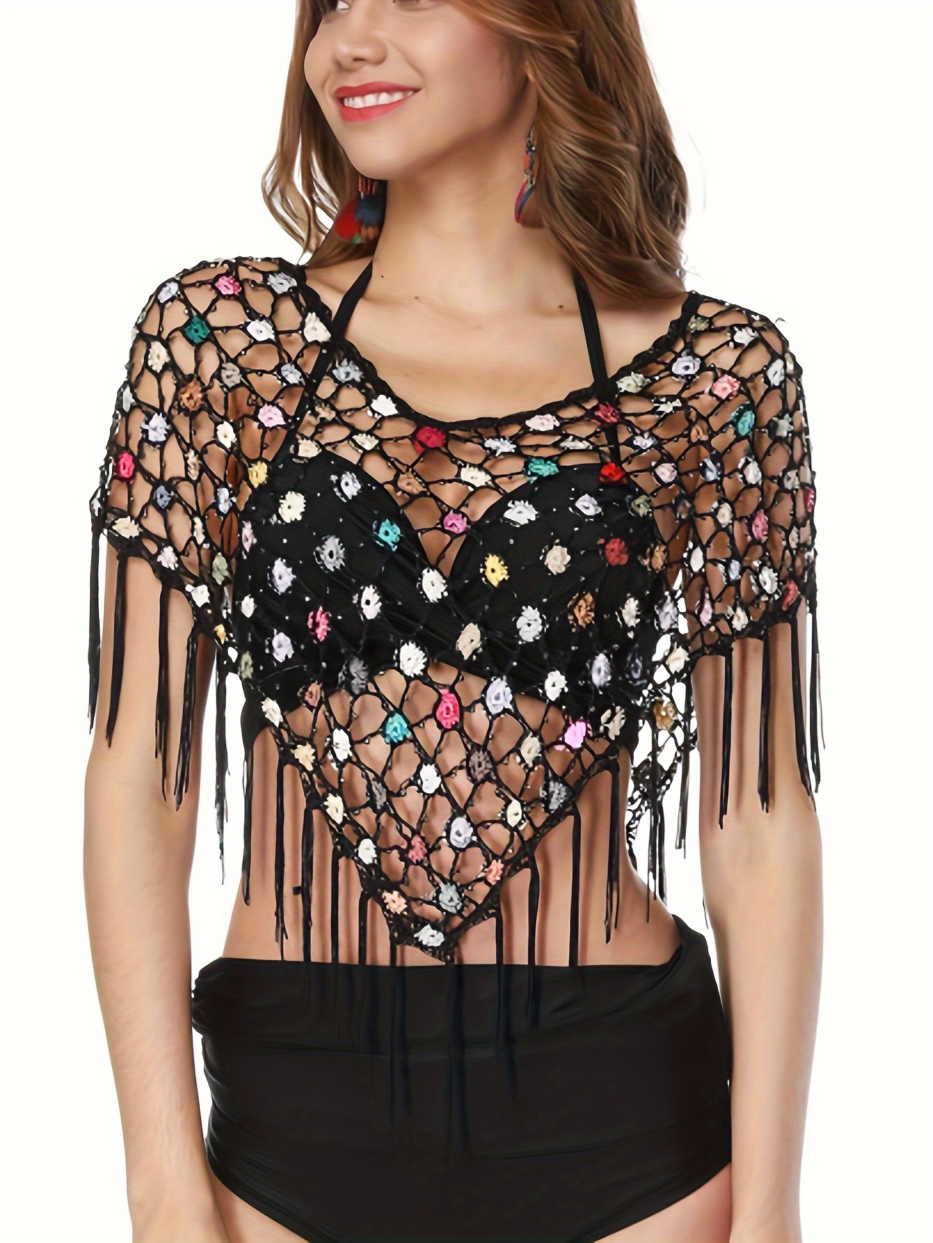 Boho Rhinestones and White Fringe Bra Top -  Canada