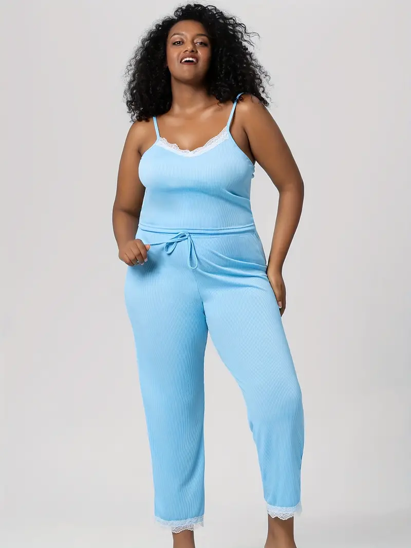 Plus Size Sexy Pajamas Set Women's Plus Solid Ribbed Cami - Temu Canada