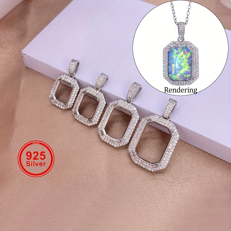 1pc Multi Sizes S925 Sterling Silver Pendants Square Rhinestone Settings  For Handmade Jewelry Making