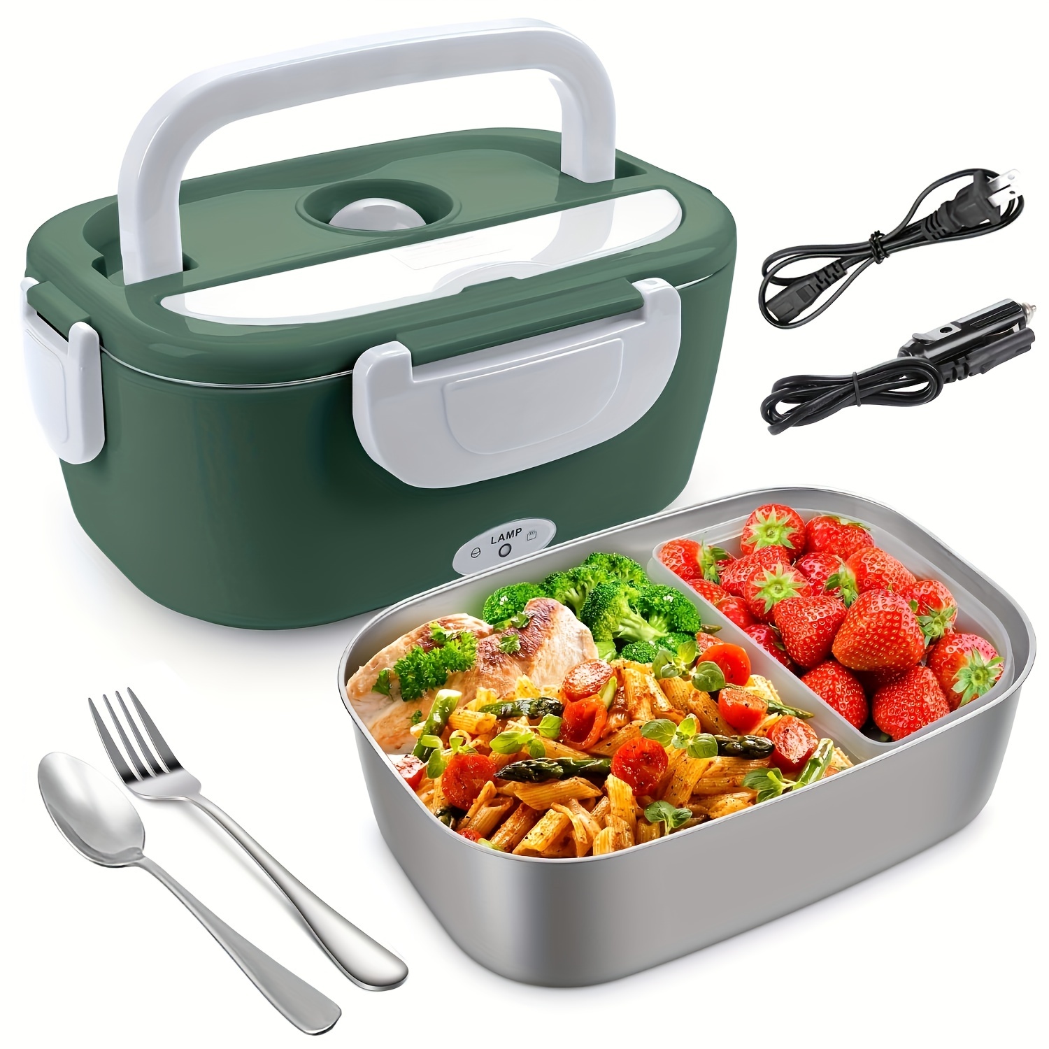 Electric Lunch Box Food Heater, 1.5l Upgraded Heated Lunch Boxes For  Adults,durable 2-in-1 Portable Food Warmer For Car &  Home/office,leak-proof,with