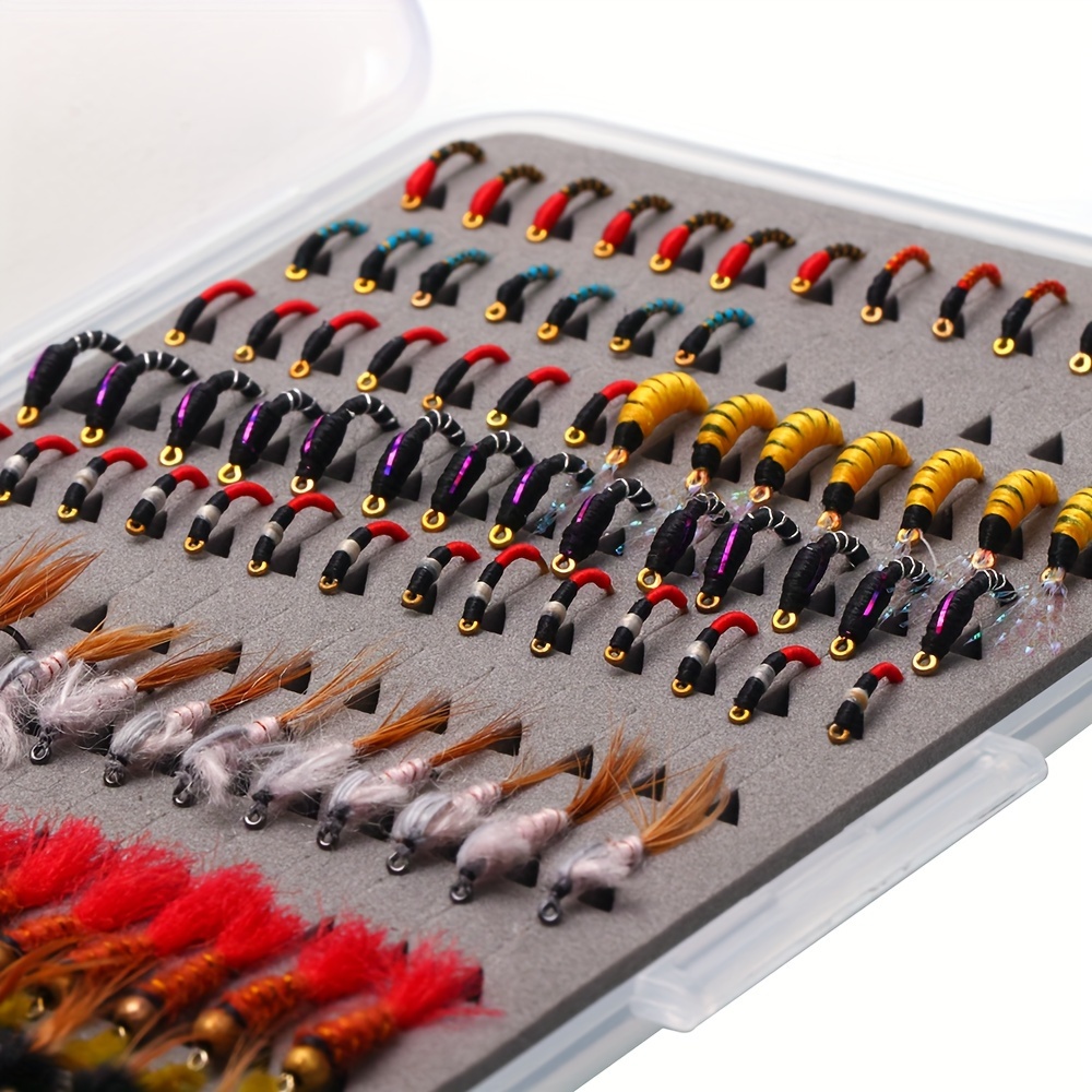 126pcs Scud Nymph Midge Larvae Set With Storage Box, Trout Fishing Flies,  Fly Fishing Accessories