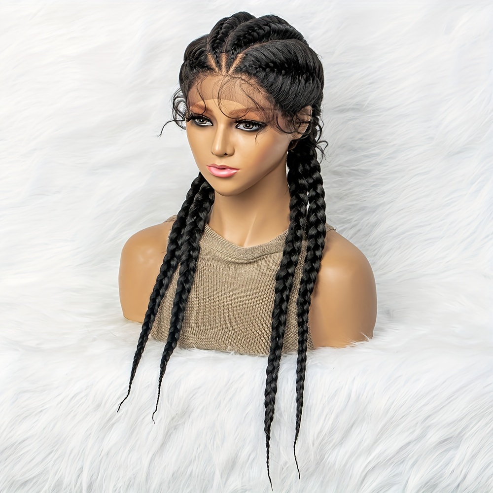 Hand Made 4 Braided Wigs Synthetic Braided Lace Front Wigs - Temu