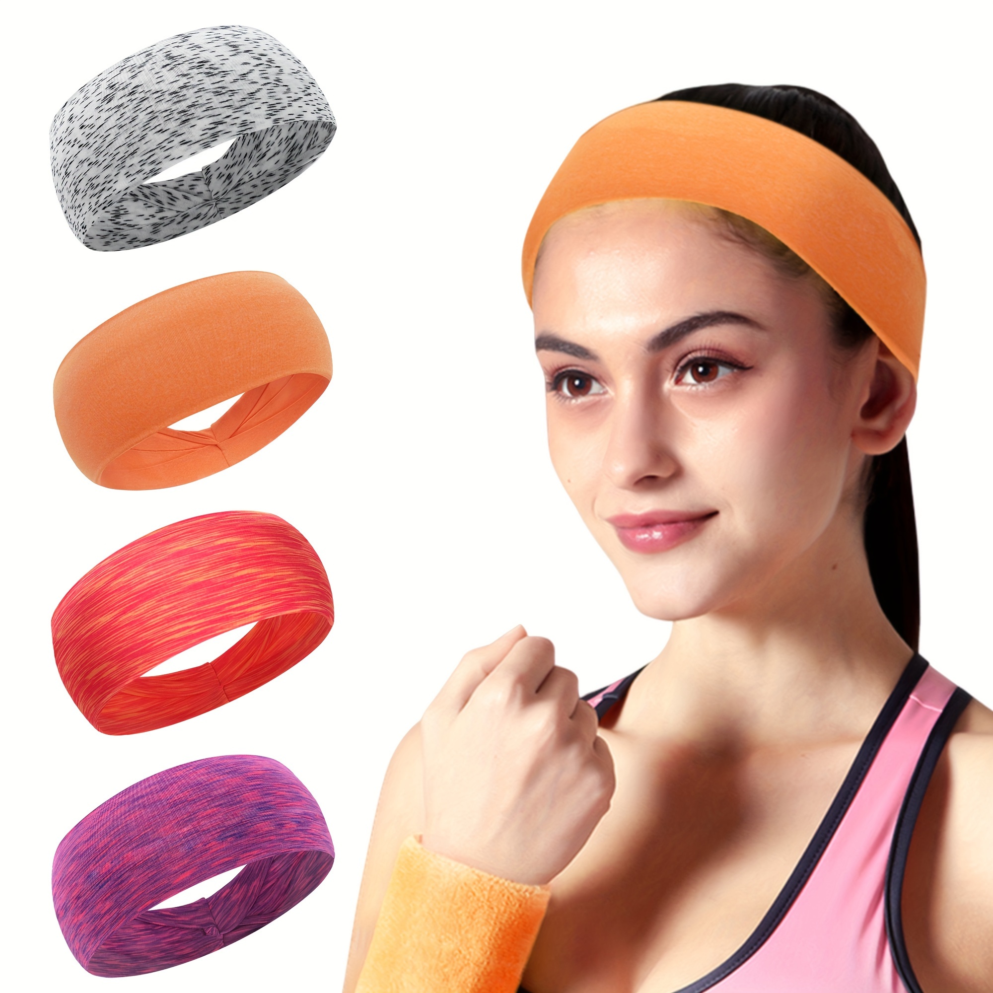 

4pcs/set Sports Headbands Non Slip Sweatbands Soft Elastic Head Wraps Headwear Hair Styling Accessories For Yoga Running Workout Wear