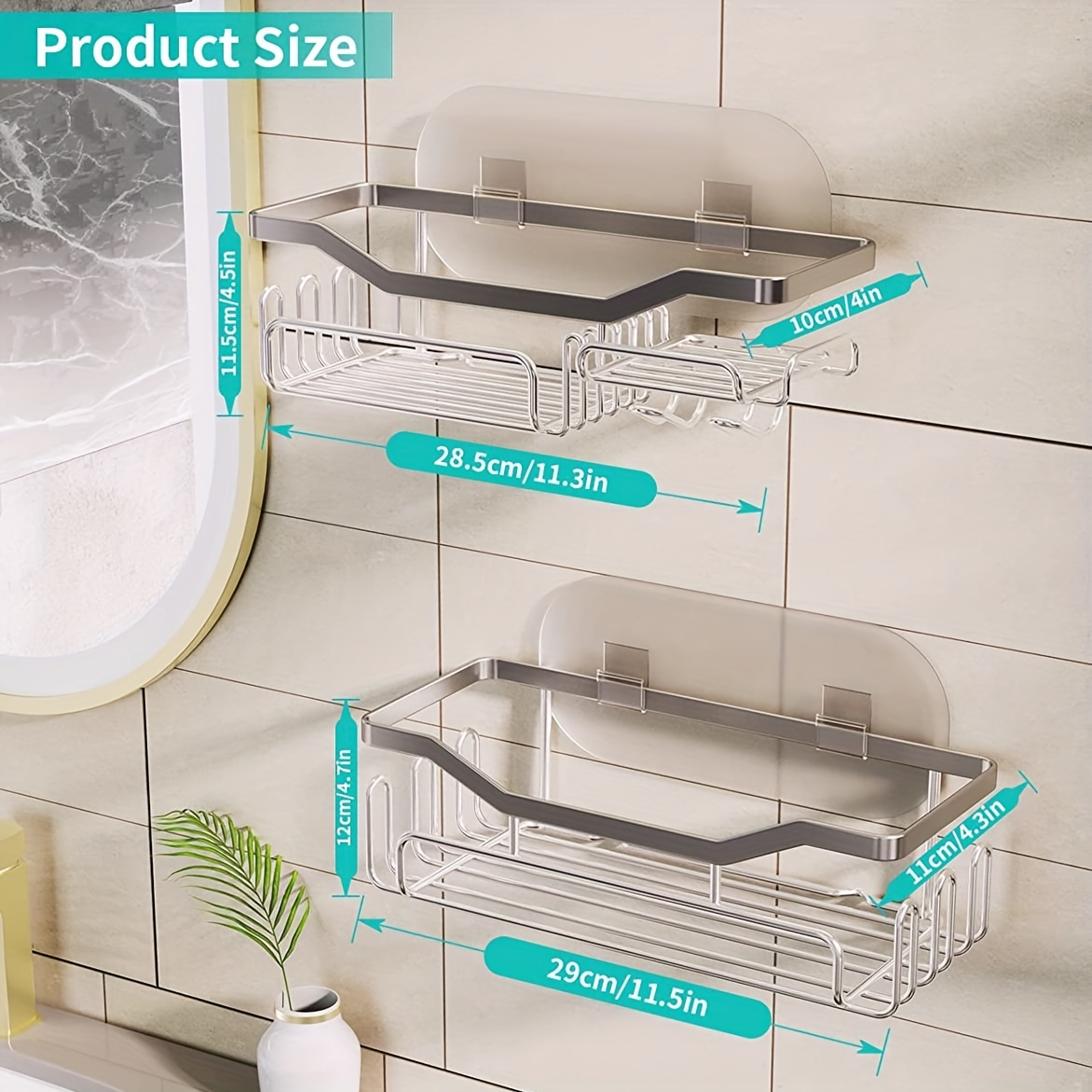 2pcs Bronze Bathroom Shower Rack With 11 Hooks For Sponge And