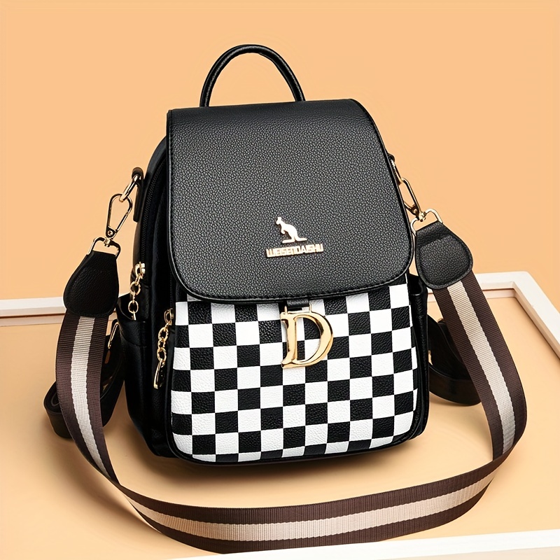 Checkered Large Capacity Functional Backpack