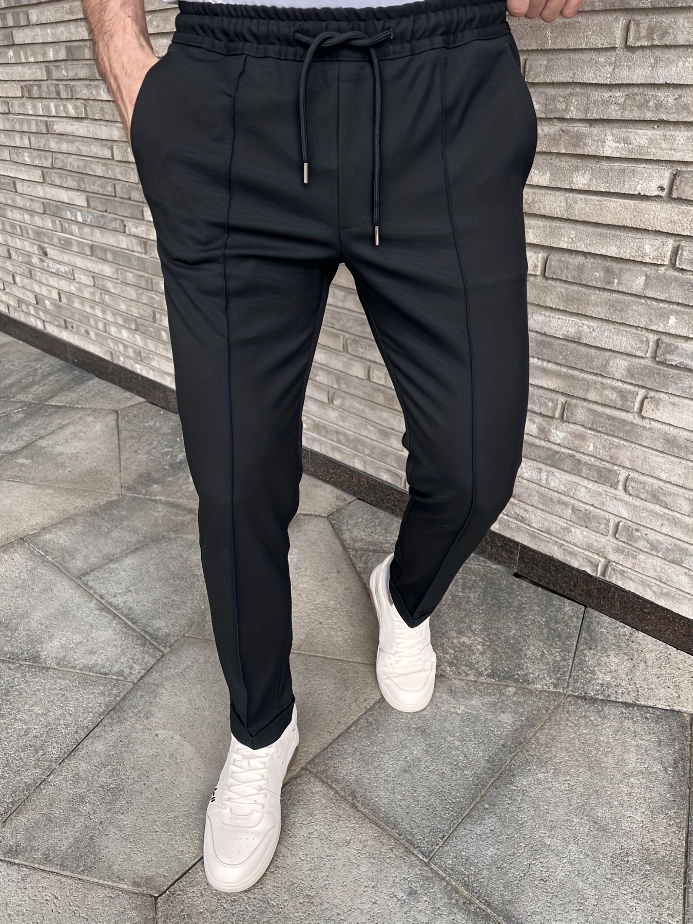 Slim Fit Casual Pants Business Men's Street Style Stretch - Temu