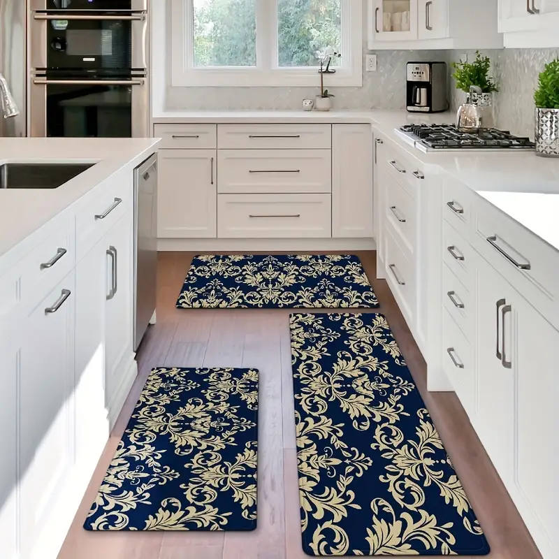 Anti-fatigue Kitchen Mats Solid-colored Floor Cushion Home Pad Anti-skid  2PCS