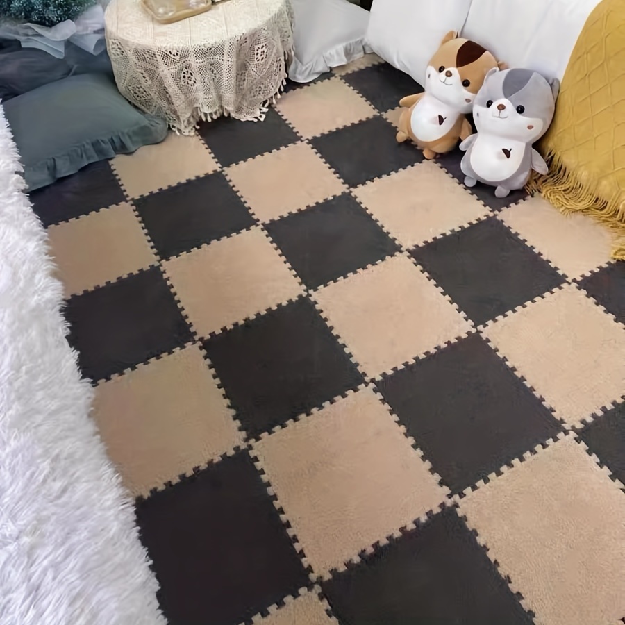 12Pcs Interlocking Foam Mats, Fluffy Carpet Plush Area Rug Interlocking  Floor Tiles Soft Kid Playmat Puzzle Floor Mat 