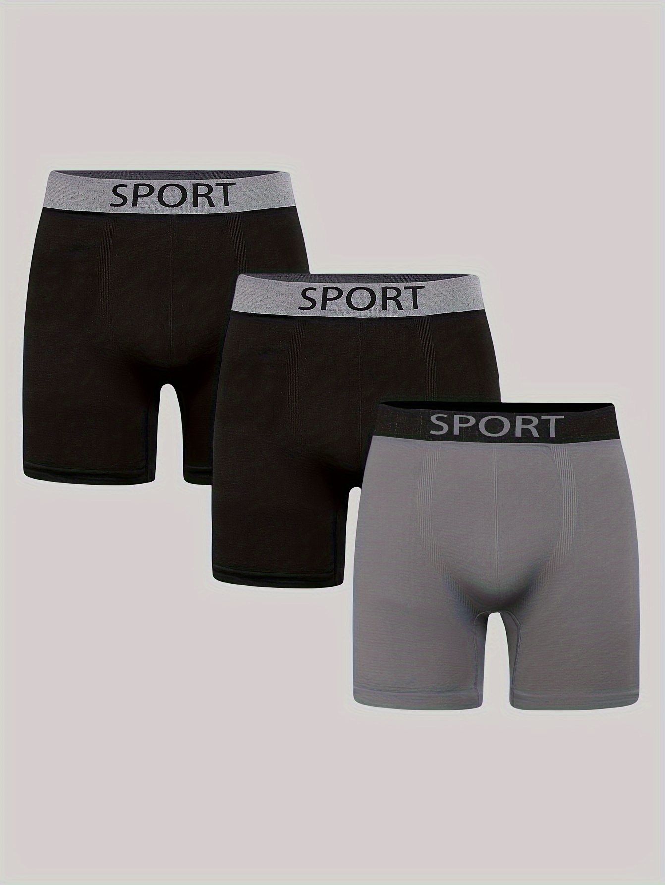 Men's Medium Elastic Plain Color Comfortable Long Boxer - Temu
