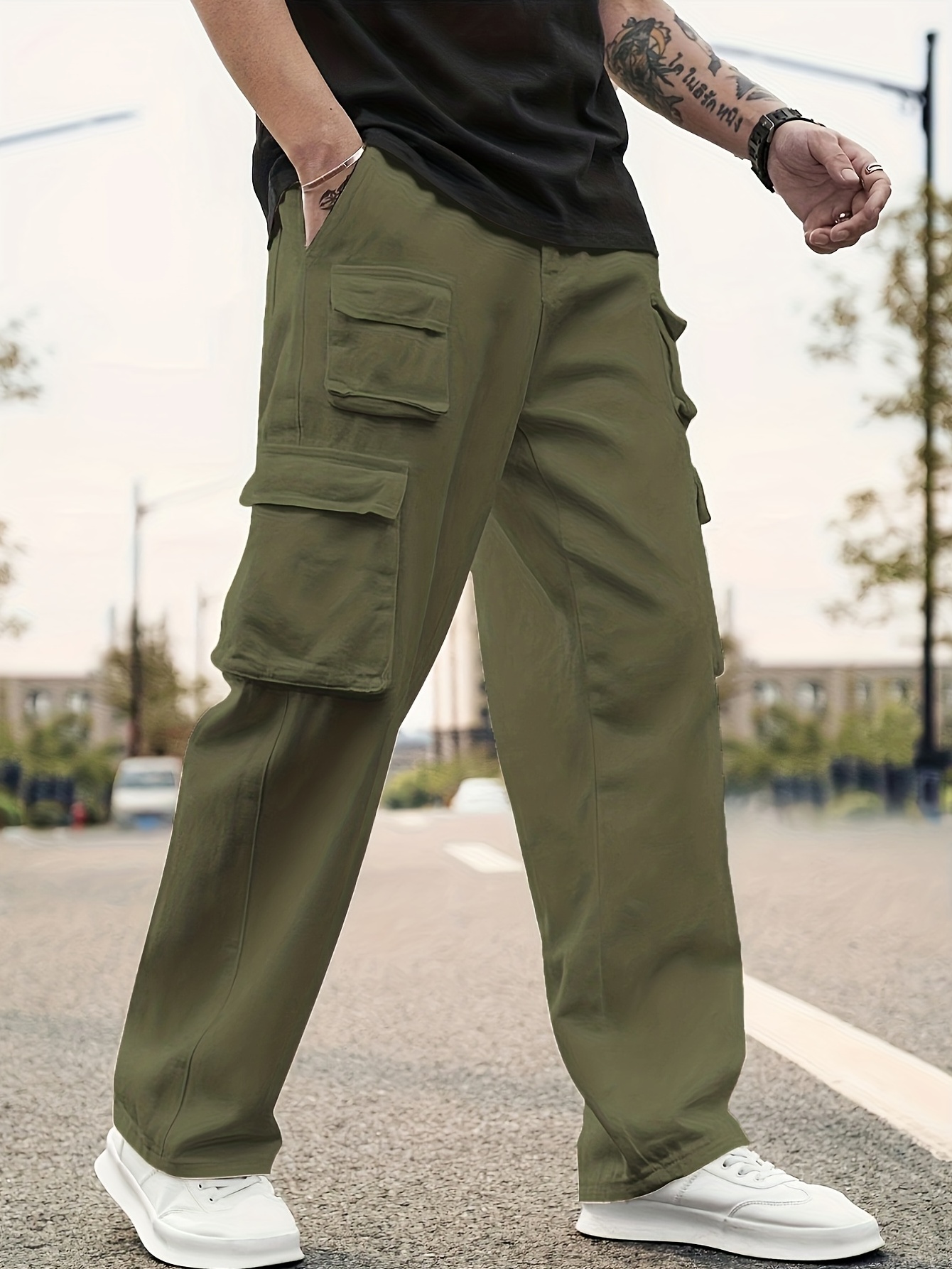 Men's Casual Cargo Pants Large Pockets - Temu Canada