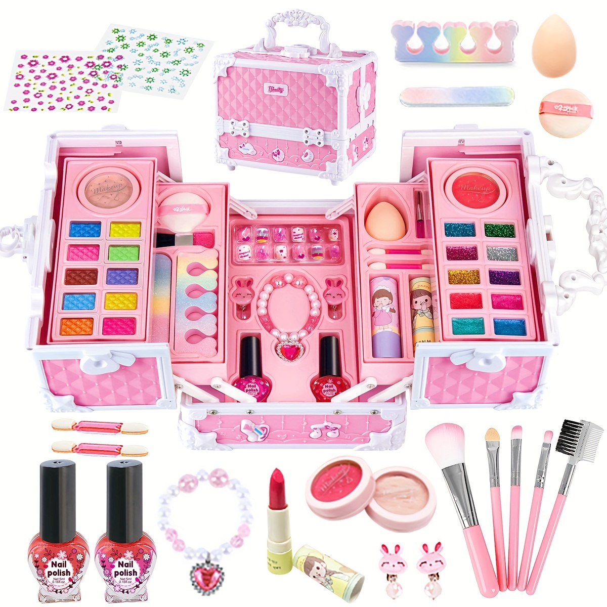 Kids Makeup Kit for Girl Toys, 60PCS Teensymic Toys for Girls Real Washable  Makeup Girls Princess Gift Play Make Up Toys Makeup Vanities for Girls Age