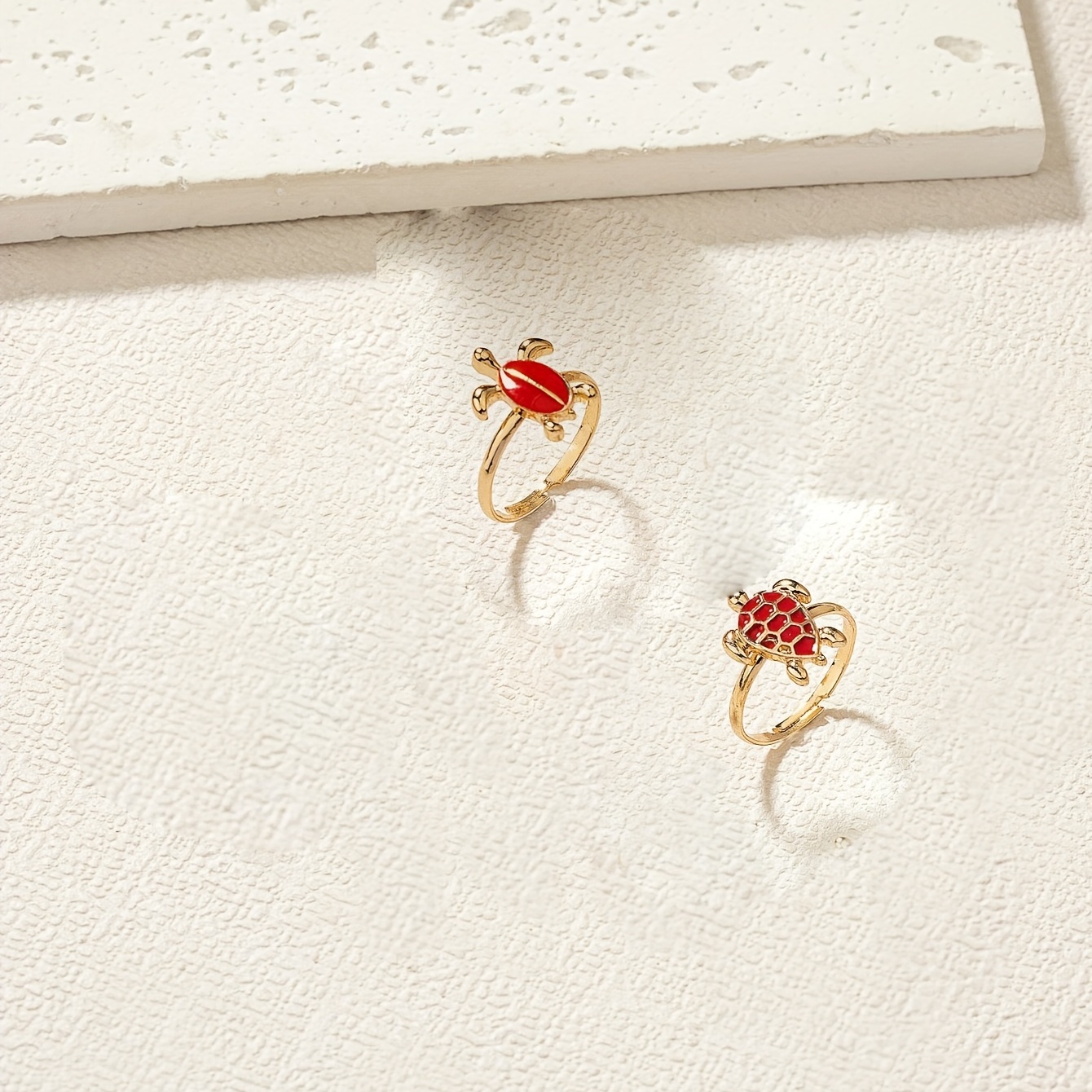 2pcs Lucky Turtle Adjustable Cuff Ring Set