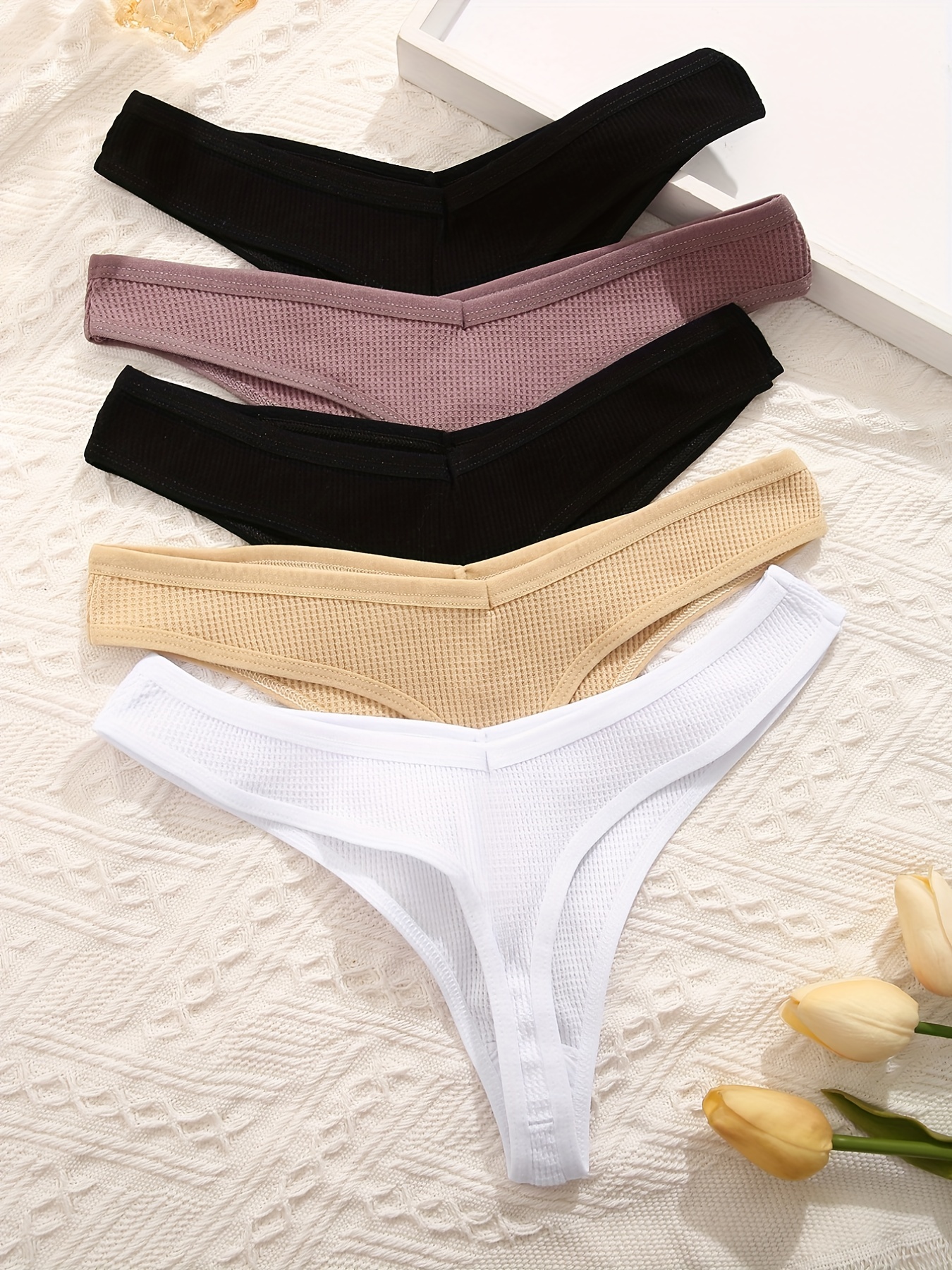 Women's Underwear Cotton Cute Low Bikini Rib Cheeky - Temu United