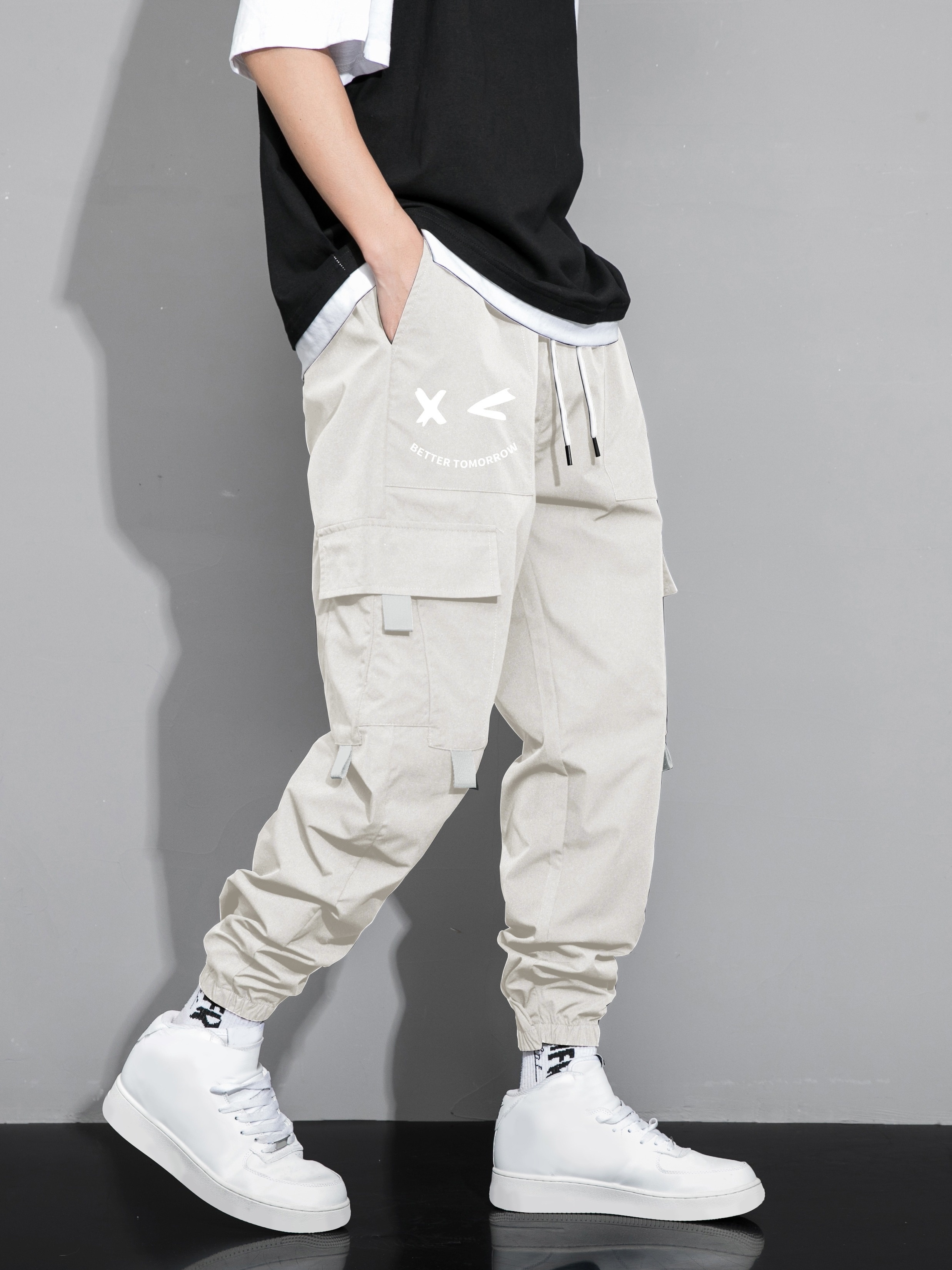 Solid Baggy Pants Multi Flap Pockets Men's Hipster Cargo - Temu