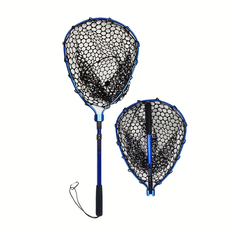 Foldable Fish Landing Net with Aluminum Handle 8MM Mesh Rubber Coated Fishing  Net Lightweight 30CM Depth for Fishing Accessories