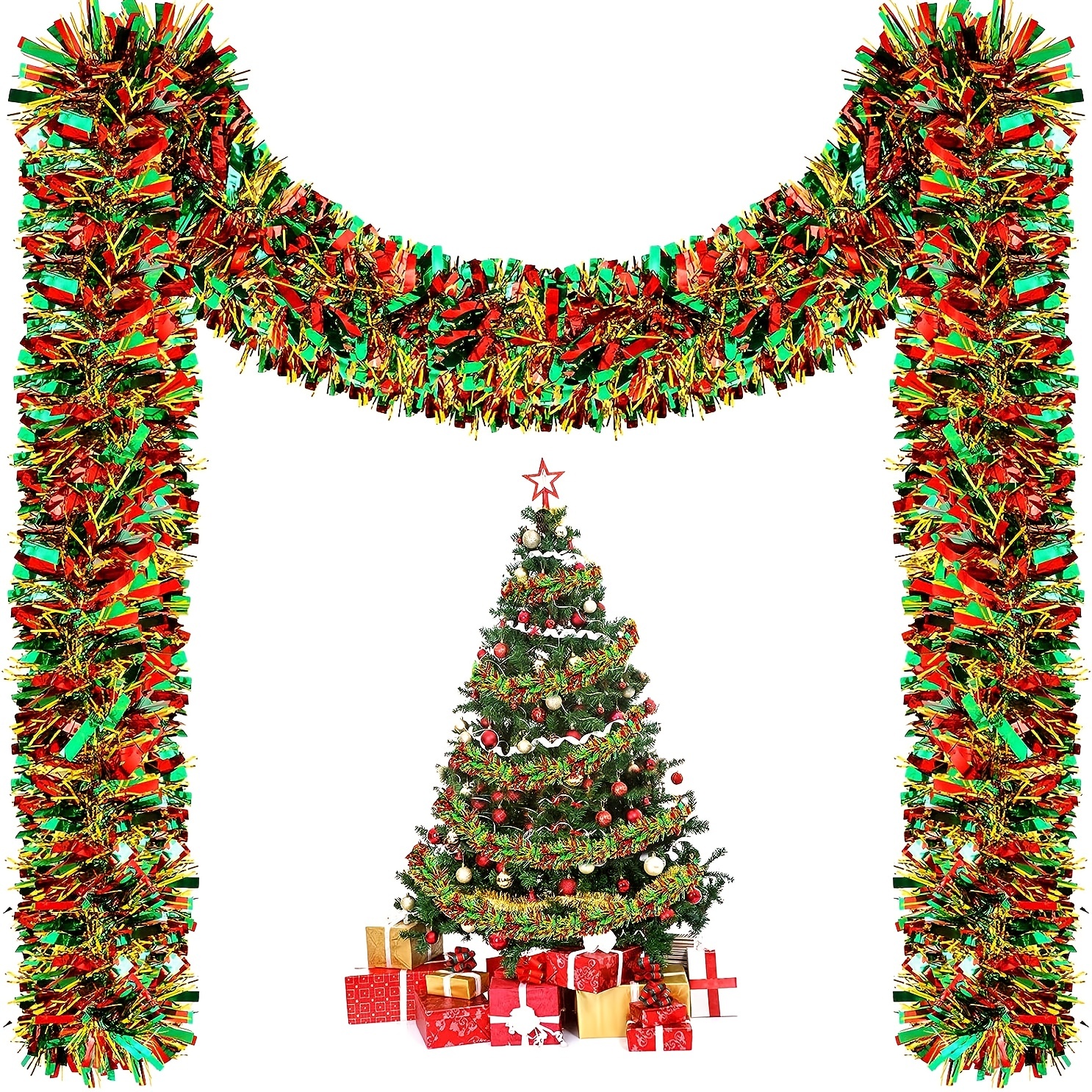 50 Ft White Tinsel Garlands Christmas Tree Decorations, Thick Thin Metallic  Streamers Xmas Christmas Tinsel Garland Christmas Tree Garland,Garland for