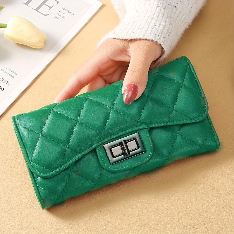 Argyle Embroidery Long Wallet, Women's Pu Leather Clutch Purse, Foldable  Coin Bag With Multi Card Slots - Temu