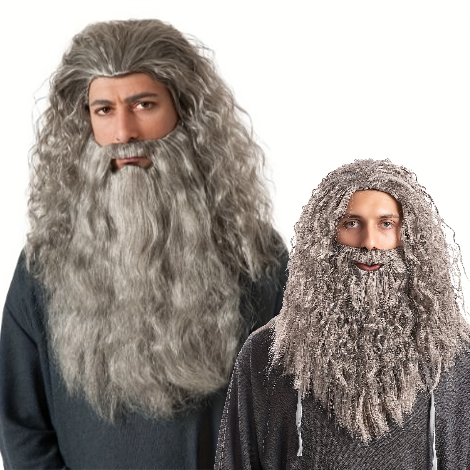 

Long Hair And Beard For Costume Role Paly Halloween Costume Greyish Brown Wig Fluffy Thick Synthetic Wig 18 Inch