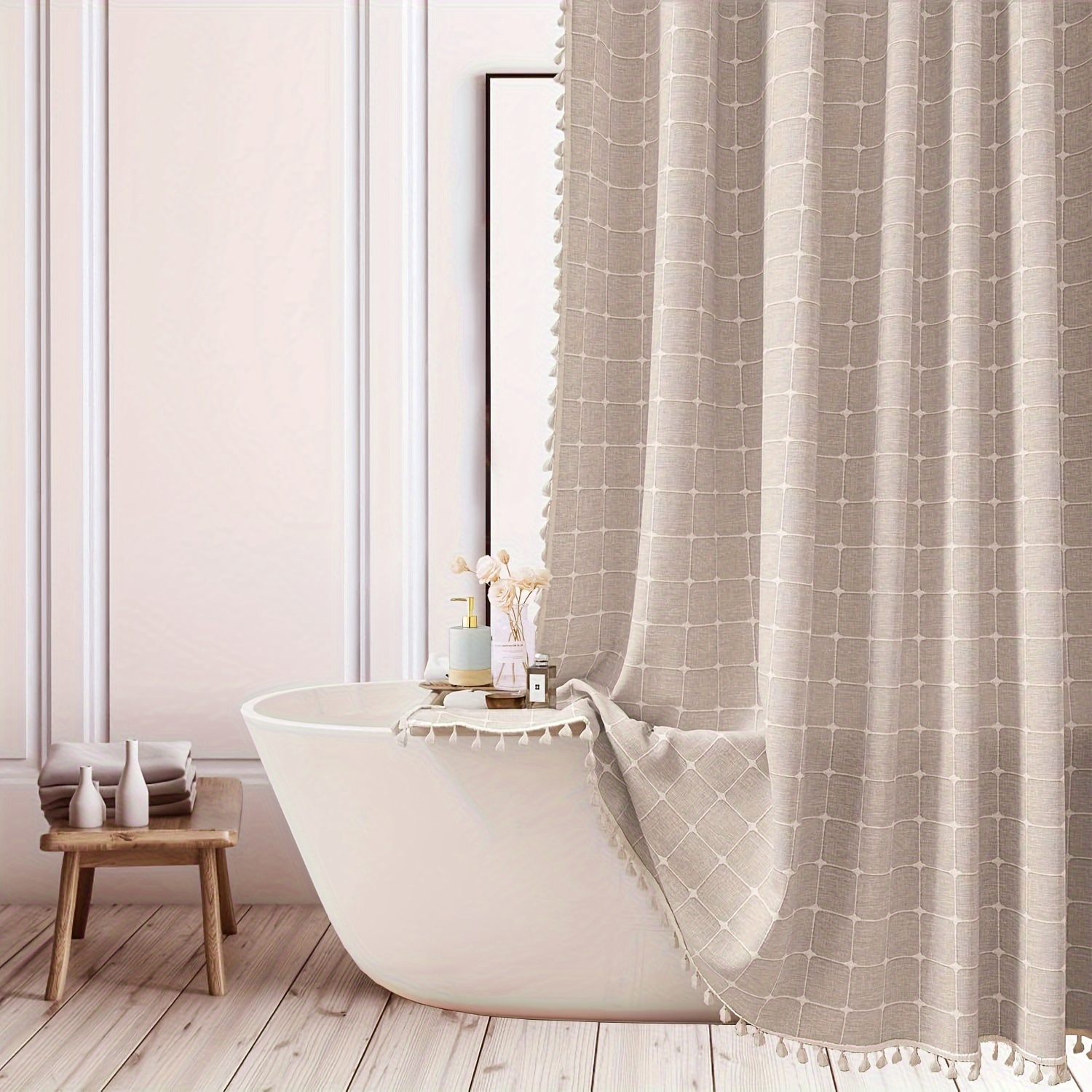 Cortina de ducha transparente impermeable para el hogar, visillo de baño de  plástico blanco, forro transparente/rosa, moho, PEVA de lujo con ganchos