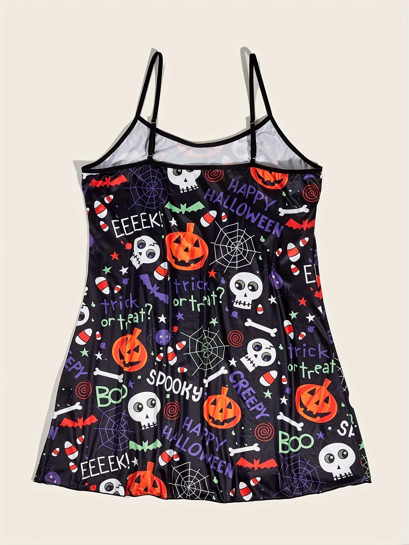 Gothic Nightdress Women's Plus Skull & Pumpkin Print Round N