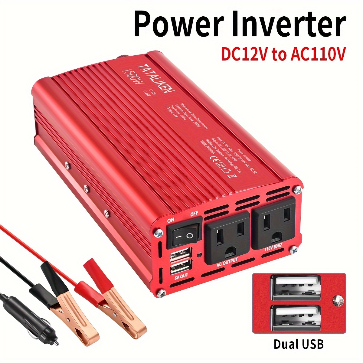 Inversor de corriente de 300W 12V 24V 220V con doble USB-C