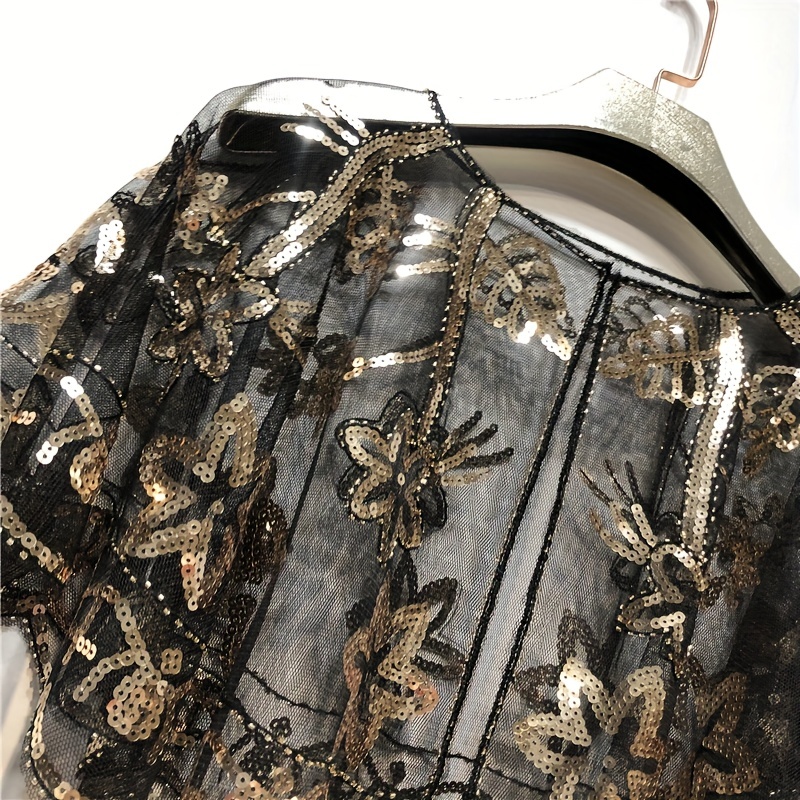 Vintage Sequin Embroidery Shawl Ruffles Cape
