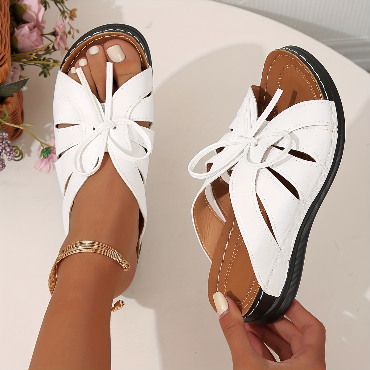 Women's Bow Decor Wedge Heels Comfortable Soft Sole Slip - Temu