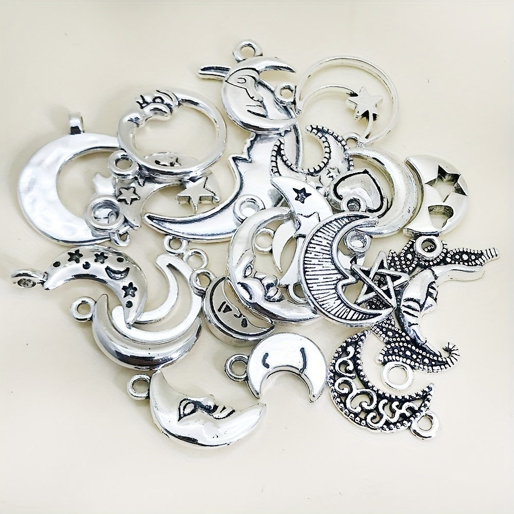 Randomly Mix 20pcs Antique Silver Moon Sun Star Charms Pendants for Jewelry, Jewels Making Findings Crafting Accessory for DIY Necklace Bracelet