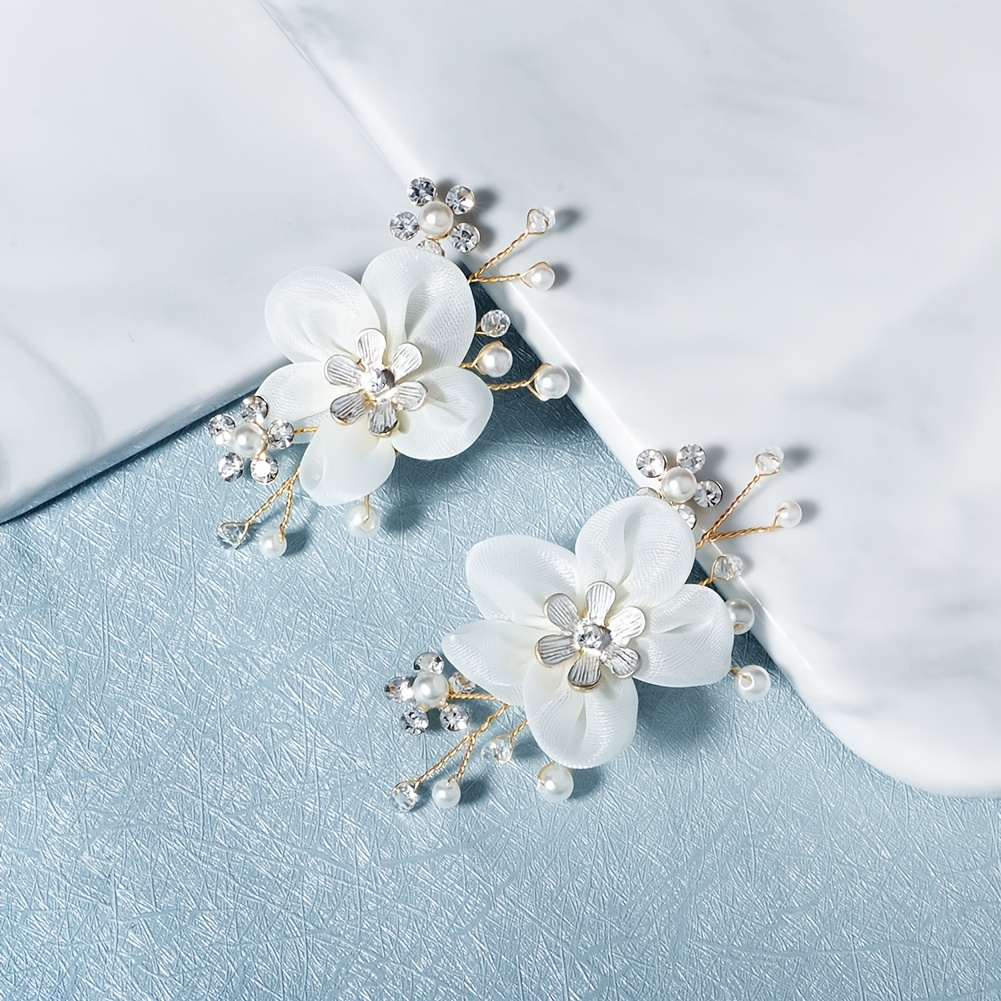 Fabric Flower Rhinestone Shoe Buckles for Women