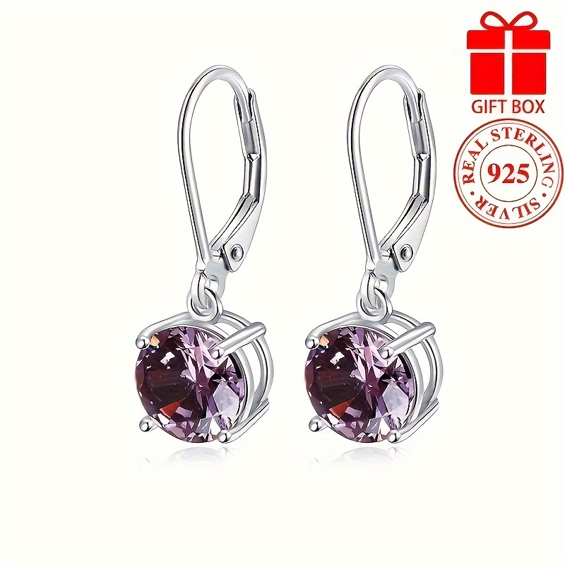 

Sterling 925 Silver Hypoallergenic Ear Jewelry Colorful Round Shiny Zircon Decor Dangle Earrings With Free Gift Box Female Gift