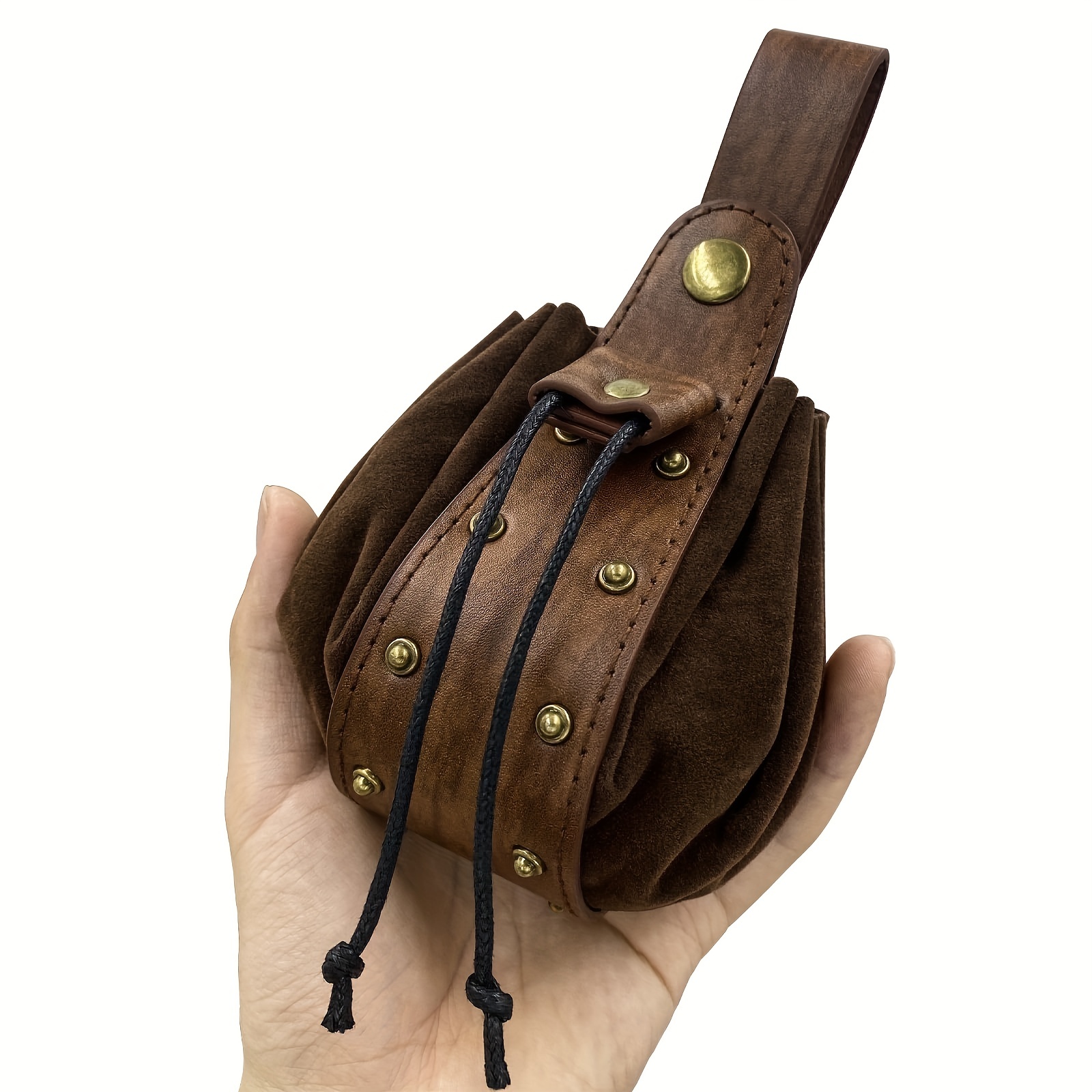 Haikyuu Medieval PU Leather Pouch Leather Drawstring Pouch Coin Purse Storage Renaissance Dice Bag (M, Brown)