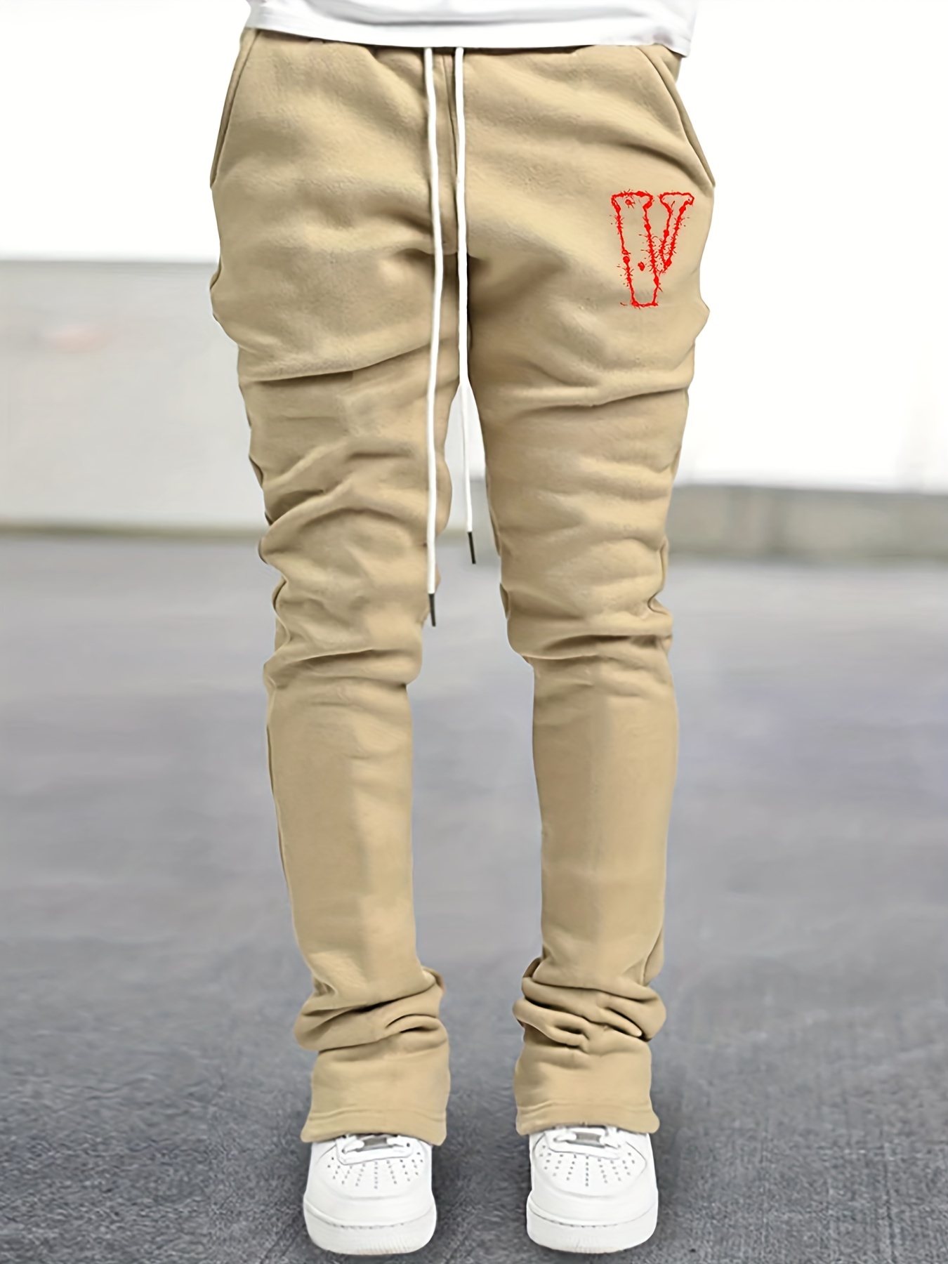Men's V Pattern Drawstring Flare Pants