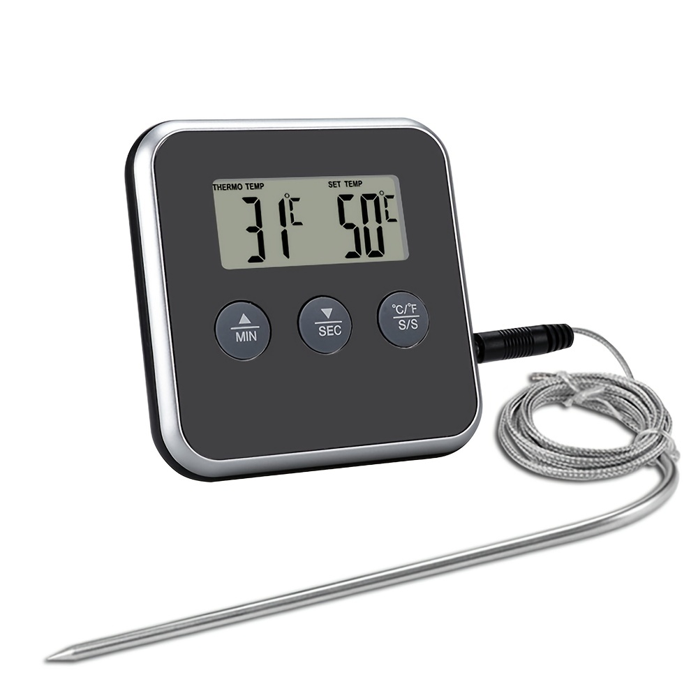 Digital Meat Thermometer for Food in Oven Grill Kitchen, with 1 Stainless  Steel Probe and Timer