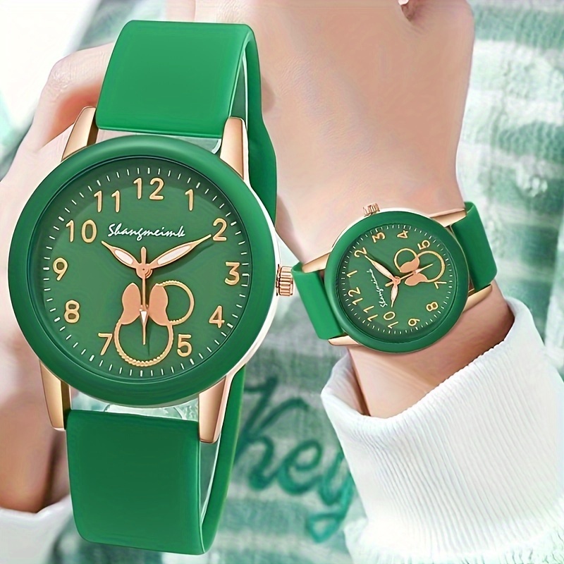 

Casual Round Pointer Quartz Watch Cute Candy Color Analog Silicone Wrist Watch For Women Daily Use
